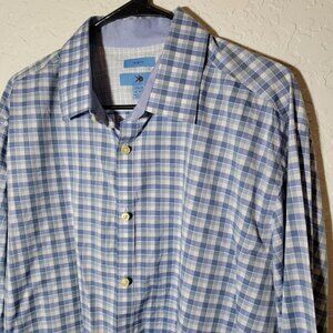 2XLT EGARA Men’s Slim Fit Long Sleeve w/Flip Cuff Button Down Blue Plaid shirt